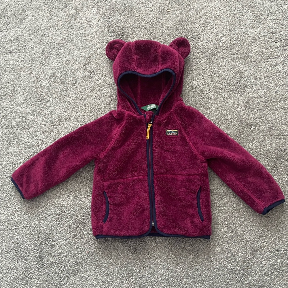 2T Toddlers' L.L.Bean Hi-Pile Fleece Bear Ear Jacket Burgundy